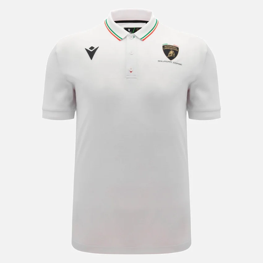 Automobili Lamborghini Squadra Corse Men’s White Polo Shirt Automobili Lamborghini Squadra Corse Men’s White Polo Shirt