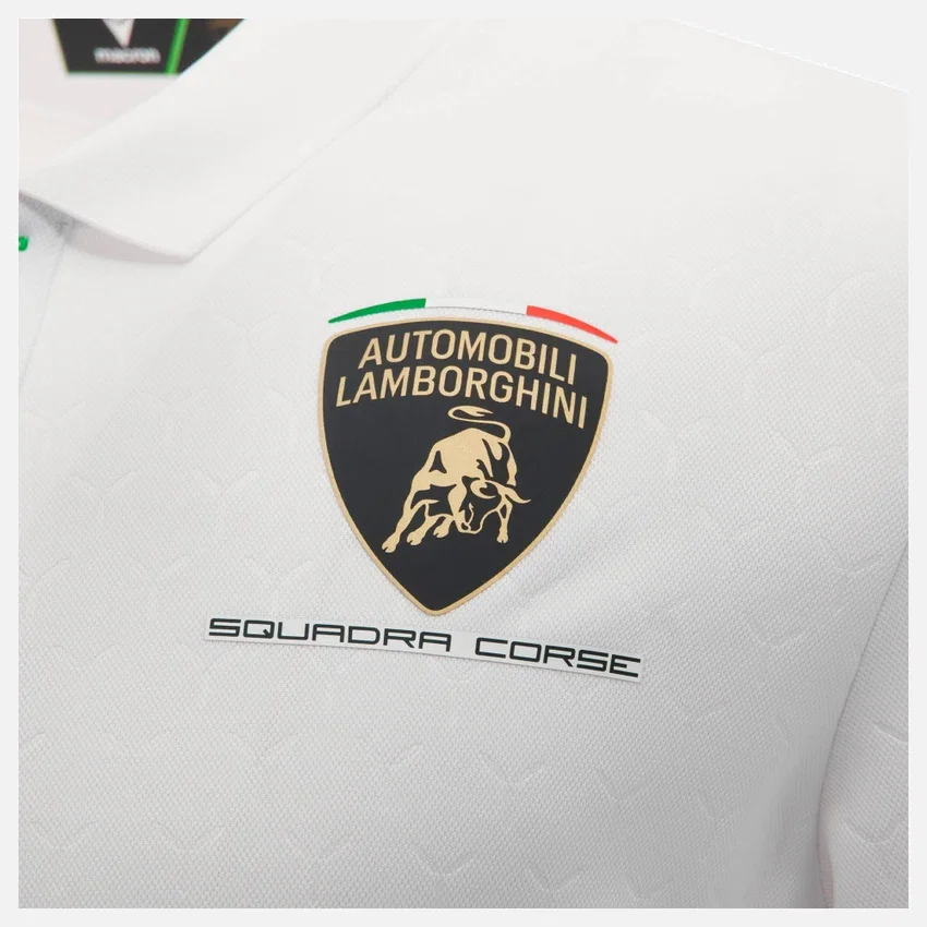 Automobili Lamborghini Squadra Corse Men’s White Polo Shirt Automobili Lamborghini Squadra Corse Men’s White Polo Shirt